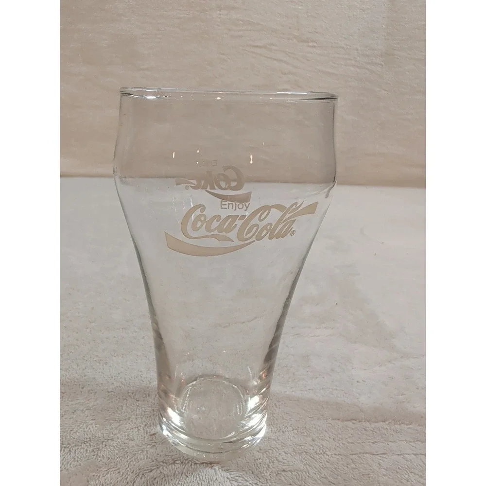 Vintage Coca-Cola Glass White Script Enjoy Coke Logo Flared Soda Fountain 6 Inch
